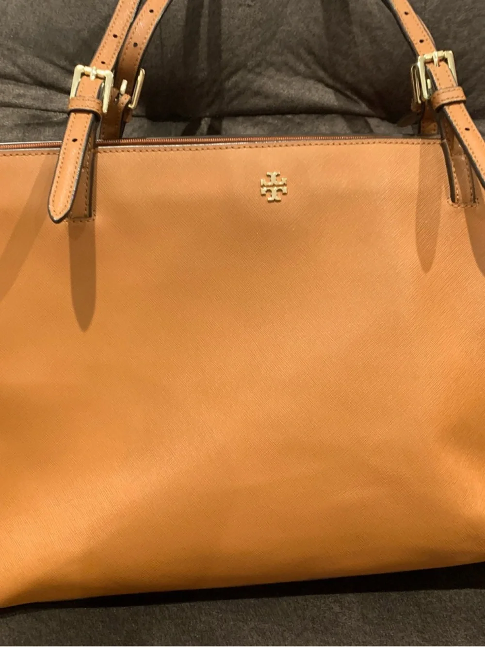 Tory Burch Cognac Leather Tote with Gold Logo - Picture 5 of 5